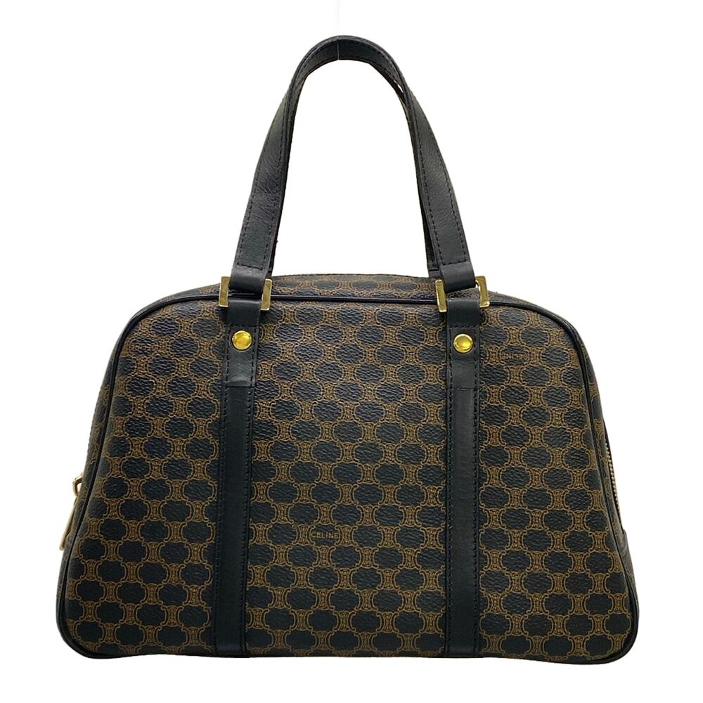 Celine Macadam Handbag Black Brown PVC Leather